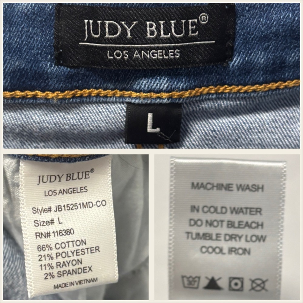 Judy Blue Womens L Los Angeles Denim Cutoff Shorts Light Wash‎ Frayed Hem Y2K - Picture 6 of 6